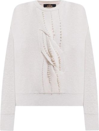 Twinset Trui met ronde hals en pareldetails in ribbelbrei - Dames - Ronde hals truien - Wit - S - Truien & Vesten