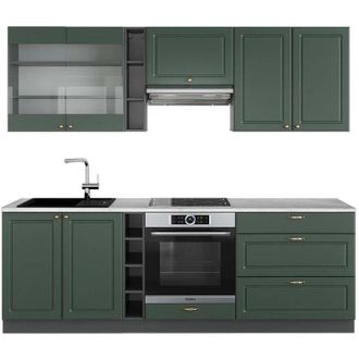 Vicco Cucina componibile Fame-Line, Verde-oro Country House/Antracite, 235 cm, PL Marmo, Vicco