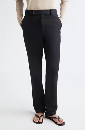 Nellie Partow Fulton Cotton Straight Leg Pants in Black at Nordstrom, Size 12