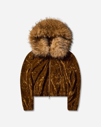 Guess Co Women s Velour Hoodie Brown Liqueur