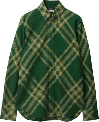 Burberry check-pattern wool shirt - women - Wool - 4 - Green