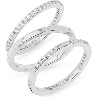 Nordstrom Rack Set of 3 Cubic Zirconia Inset Stacking Band Rings in Clear- Silver at Nordstrom Rack, Size 7