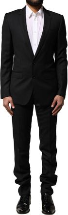 Dolce & Gabbana Mens Blue Martini Wool Formal 2 Piece Suit Black Virgin Silk
