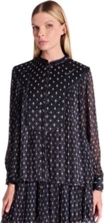 BERENICE Elegante Zwarte Blouse met Satijnen Detail - Dames - Blouses - Zwart - M - Satijn - Overhemden