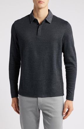 Robert Barakett Gosford Long Sleeve Cotton Blend Polo in Black at Nordstrom, Size Xx-Large