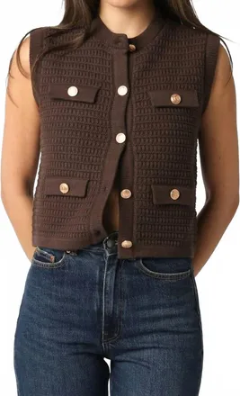 Olivaceous Selena Button Knit Top In Chocolate Brown