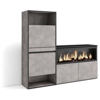 Skraut Home Scarpiera, Mobile Salvaspazio, 167x145x35 cm, Camera da letto, stanza, Camino elettrico xxl, Stile moderno, Grigio Cemento - Skraut Home