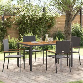 Berkfield Home 5 Piece Garden Dining Set Black Poly Rattan