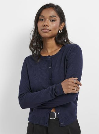 Contemporaine Womens Fine-knit crew-neck Cardigan Sweater