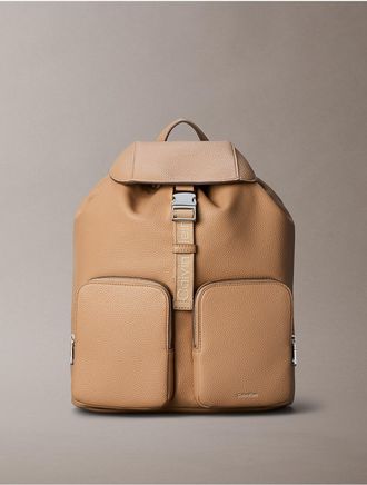 Calvin Klein Womens Logo Strap Flap Backpack - Brown