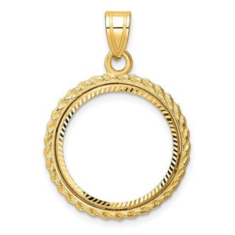 Diamond2Deal 14k Yellow Gold Diamond-cut Casted Rope 18.0mm Coin Bezel Pendant