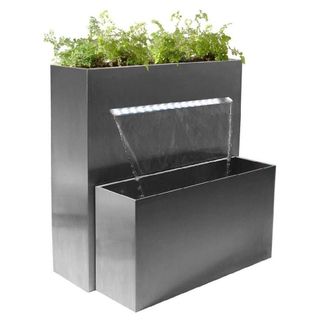 PRIMROSE Stainless Steel Planter Water Feature with Lights Outdoor Garden 89cm in Silver