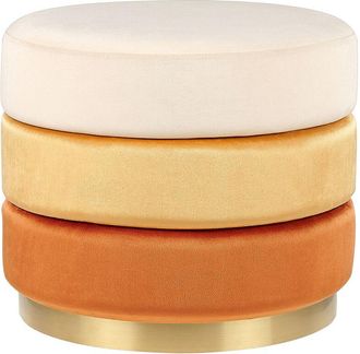 Beliani Puf De Terciopelo Naranja 48 Cm Base Reposapi&eacute;s Taburete Glamour Louin