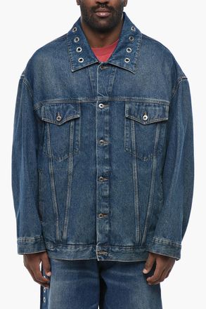 Off-white Dark Wash Denim Jacket With Decorative Eyelets Off-White