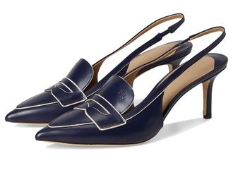 Lauren Ralph Lauren Khloe Two-Tone Slingback Loafer Pumps High Womens Heels Refined Navy/Soft White : 6.5 B - Medium, Leather