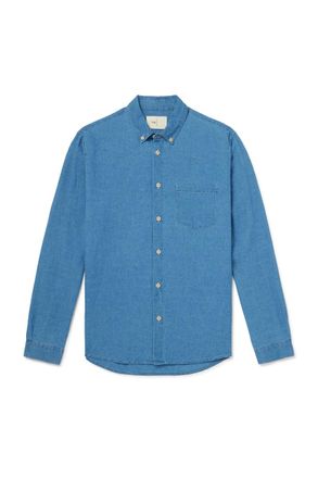 Folk Anniversary Button-Down Collar Linen and Cotton-Blend Chambray Shirt