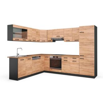Vicco Cocina Esquinera R-line, Oro Power Roble/antracita, 227 X 287 Cm, Et Roble