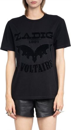 Zadig&Voltaire Edwin Crystal Embellished Flocked Logo T-Shirt in Black at Nordstrom, Size X-Small