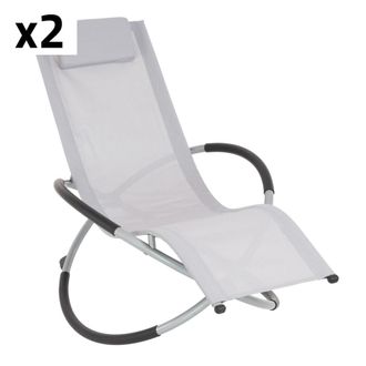 ECD Germany 2x tumbonas mecedoras plegables gris claro con coj&iacute;n