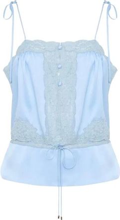 Chlo&eacute; Camisole Top met kanten rand en trekkoordtaille - Dames - Tops zonder mouwen - Blauw - S - Katoen - Tops