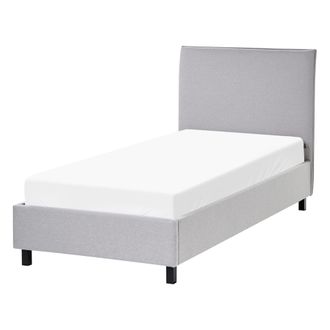 Beliani Marco De Cama Tapizado En Tela Gris Con Patas De Madera 90 X 200 Cm Listones Cabecero Minimalista Estilo Escandinavo Sennez