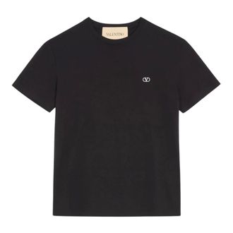 Valentino Tops, Heren, Zwart, XL, Katoen, Katoenen T-shirt met VLogo-borduurwerk