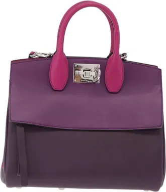 Ferragamo Studio Satchel Leather Purple Leather Handbag (Pre-Owned)