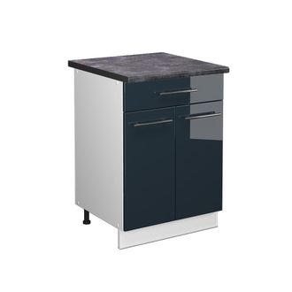 Vicco Mueble Bajo De Cocina Fame-line, Azul Oscuro Alto Brillo, 60 Cm Con Caj&oacute;n, Et Antracita Vicco