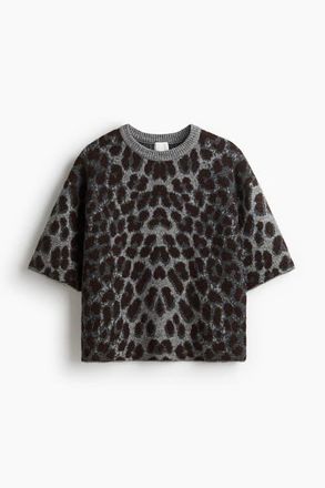 H&M Boxy Jacquard-knit Jumper in Gray/leopard Print at Nordstrom, Size Xx-Small