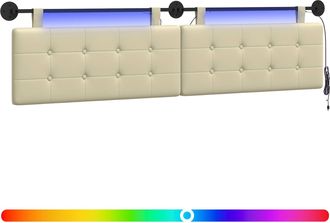 vidaXL Cabecero Colgante Con Luz Led Crema Cuero Sint&eacute;tico Vidaxl