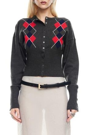 Lioness Head in the Clouds Argyle Cardigan in Grey Argyle at Nordstrom Rack, Size X-Small