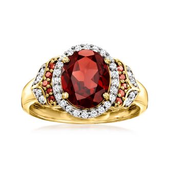 Ross-Simons Garnet Ring With. Red and White Diamonds in 18kt Gold Over Sterling