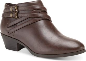 Style & Co. Willoww Boots Womens Brown Side Zip Block Heel Bootie LION279
