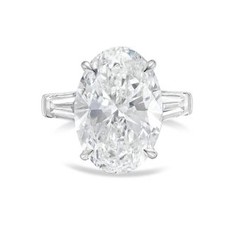 Diana M. Jewels 14kt white gold 3ct lab grown oval diamond ring with baguettes on the sides
