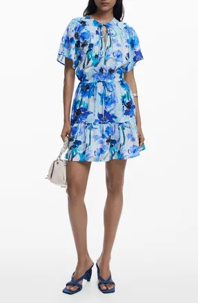 Desigual Print Short Sleeve Minidress in Blue at Nordstrom, Size X-Small