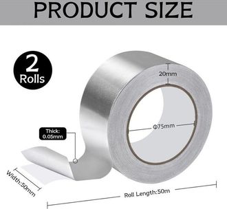OEM 2 Rollos De Cinta De Aluminio De 50 Mm X 50 M, Cinta De Aluminio Autoadhesiva Plateada Resistente Al Calor Para Sellado, Aislamiento Y Reparaci&oacute;n