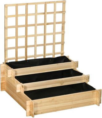 OUTSUNNY Jardinera De 3 Niveles Con Enrejado Escalera De Huerto Urbano De Madera Con Tela No Tejida Para Cultivos Verduras Flores Hierbas 95x95x110 Cm