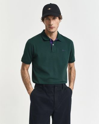 GANT Men Contrast Piqu&eacute; Polo Shirt (XXXL) TARTAN GREEN
