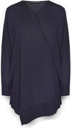 Elena Miro Asymmetrische top van katoen en modal - Dames - V-hals truien - Blauw - L - Katoen - Truien & Vesten