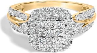 House of Brilliance 10K Yellow Gold 1.0 Cttw Diamond 3-Band-Look Engagement Ring at Nordstrom, Size 6.25