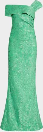 Teri Jon One-Shoulder Metallic Stretch Jacquard Gown