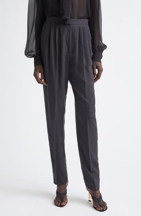 Saint Laurent Tailored Silk Straight Leg Pants in Noir at Nordstrom, Size 38