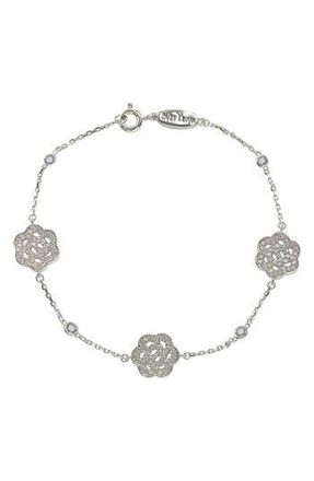 Suzy Levian Sterling Silver Sapphire & Diamond Accent Flowers Station Bracelet in White at Nordstrom Rack