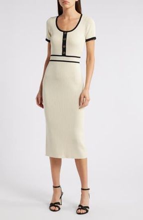 ZOE AND CLAIRE Short Sleeve Fitted Midi Sweater Dress in Cream at Nordstrom Rack, Size Large