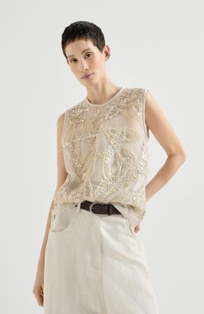 Brunello Cucinelli Top with dazzling seabed embroidery in Beige at Nordstrom, Size 4X-Large Eu