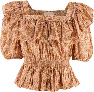 Ulla Johnson Tan Floral Ruffled Top Size XXS