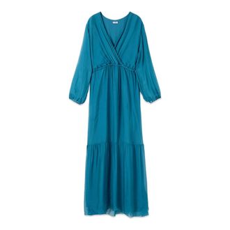 Oltre Lange jurk van zijdevoile - Dames - Avondkleed - Blauw - S - Kleedjes