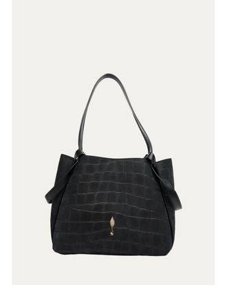 Christian Louboutin Bettina Small Croc-Embossed Suede Tote Bag