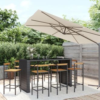 vidaXL Mesa Bar Y Taburetes Jard&iacute;n 9 Pzas Madera Acacia Rat&aacute;n Pe Negro Vidaxl