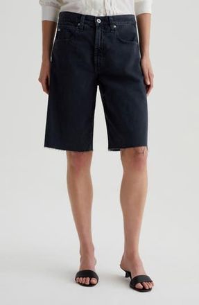 AG - Adriano Goldschmied Hattie High Waist Raw Hem Denim Barrel Shorts in Sulfur Black at Nordstrom Rack, Size 29